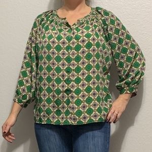 Creme Fraiche Green and Purple Flowy Top